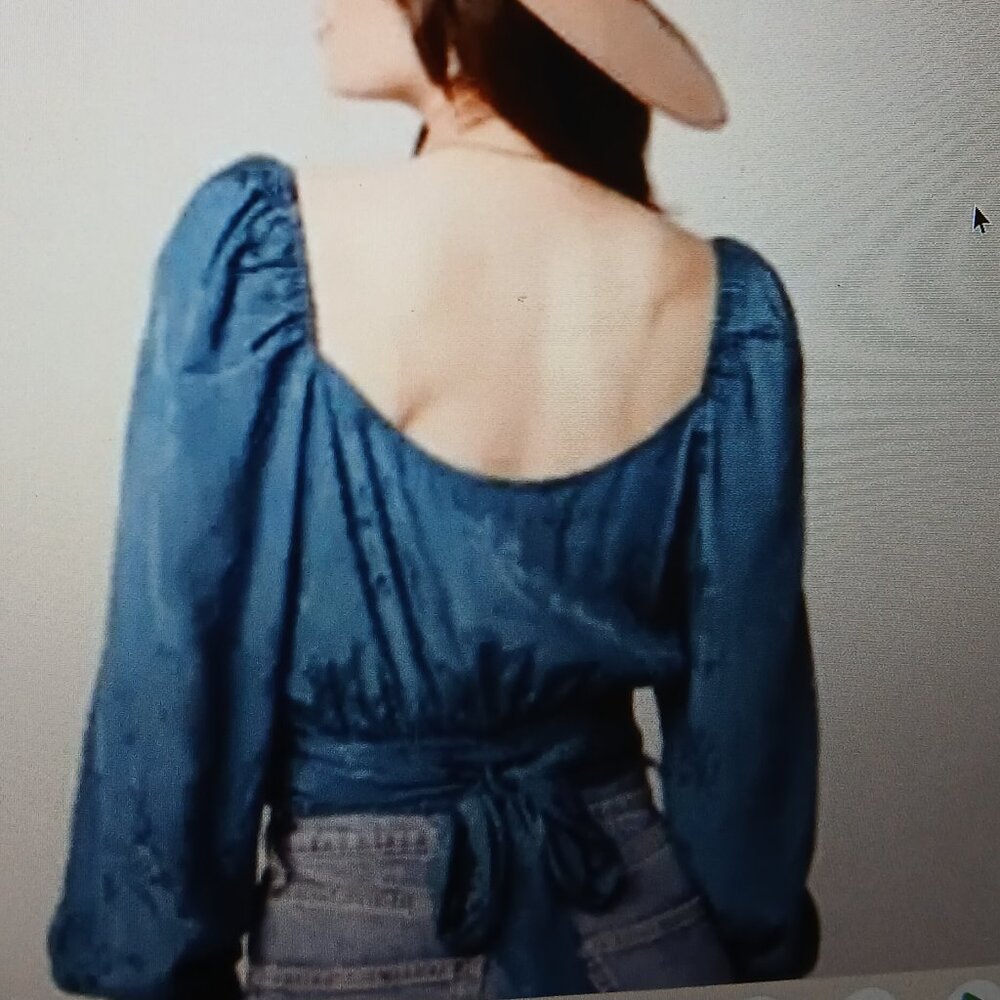 Band of the Free Women's Camille Crossover Crop Top SZ M NWT Teal - Picture 13 of 13